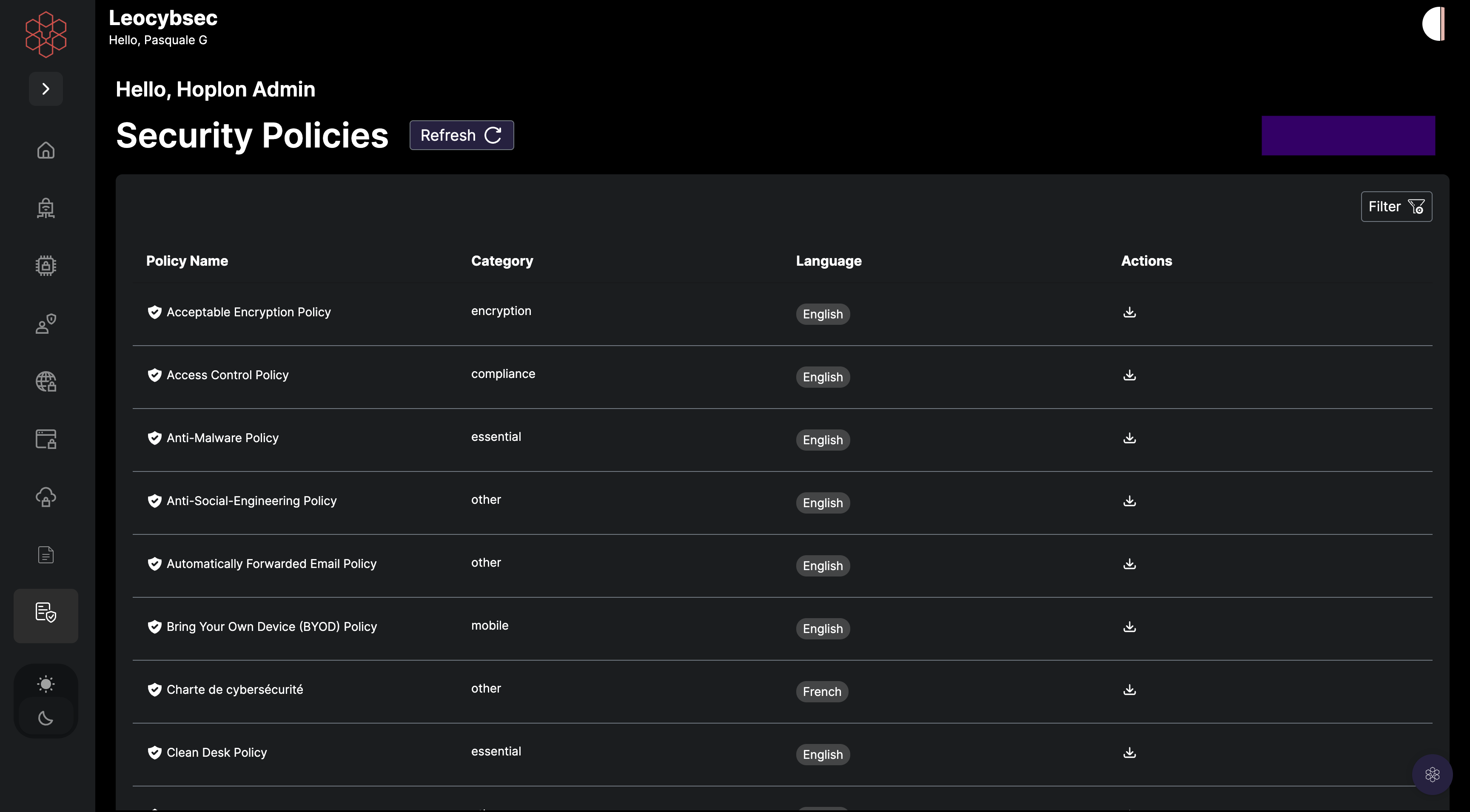 Security Policies Dashboard